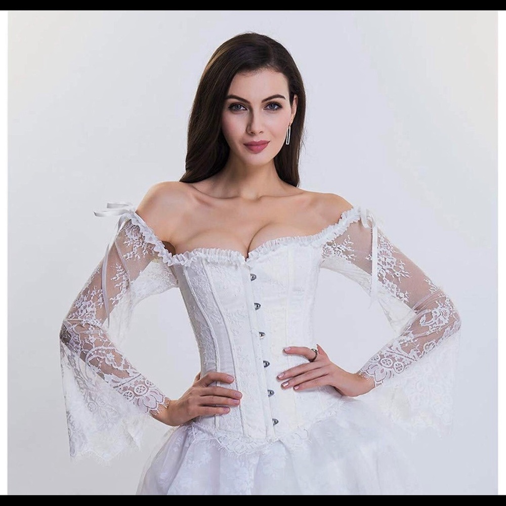 Overbust Lace up Back Corset with Shoulder Sleeve
